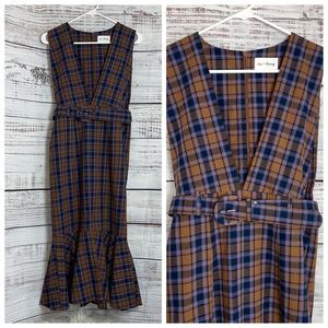 Urban Outfitters Plaid Midi Dress - Brown and Blue